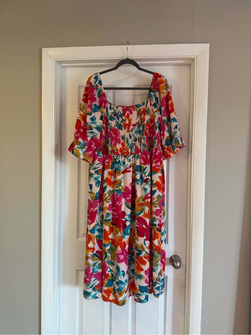 4x, SHEIN. Floral Puff Sleeve Summer Sundress - Pink, Orange, Teal